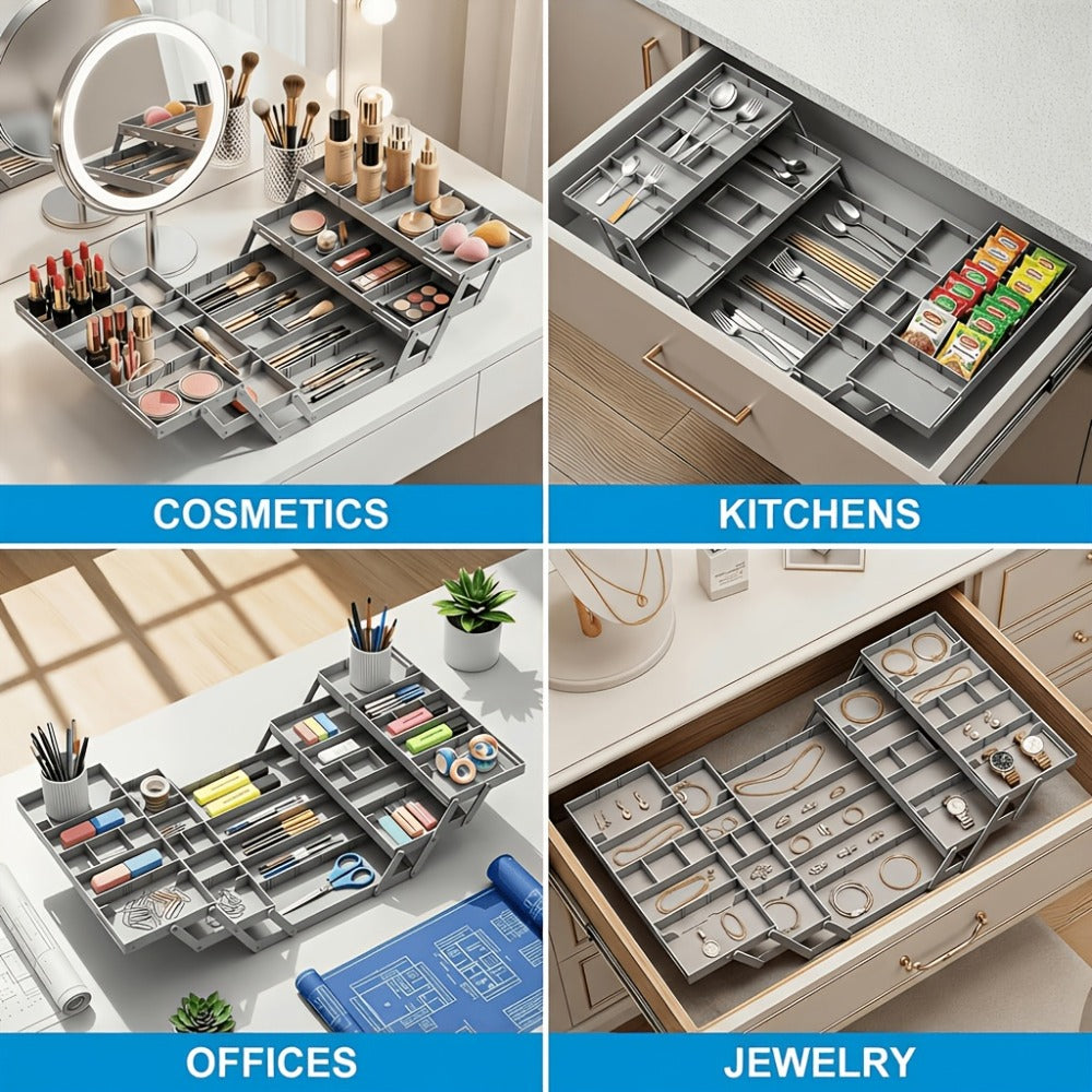 Collapsible Drawer Organizer Box, Double Row Expandable Desk & Drawer Storage with ABS Material, Jewelry Cosmetics Home Office Organizer - product image 7