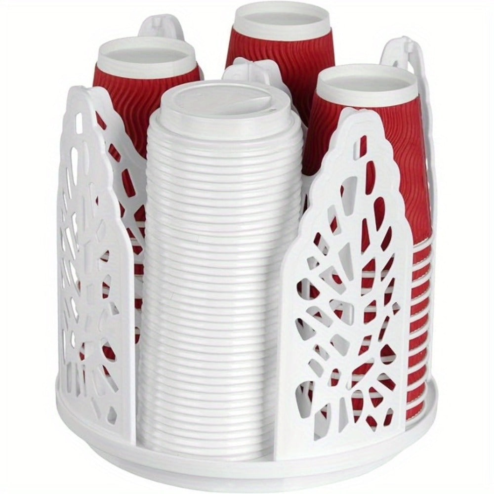 Rotating Paper Cup Holder with 4 Compartments - Disposable Coffee Cup Dispenser Organizer Detachable Lid Storage Box for Countertop Kitchen Coffee Station Bathroom | White Black - product image 3