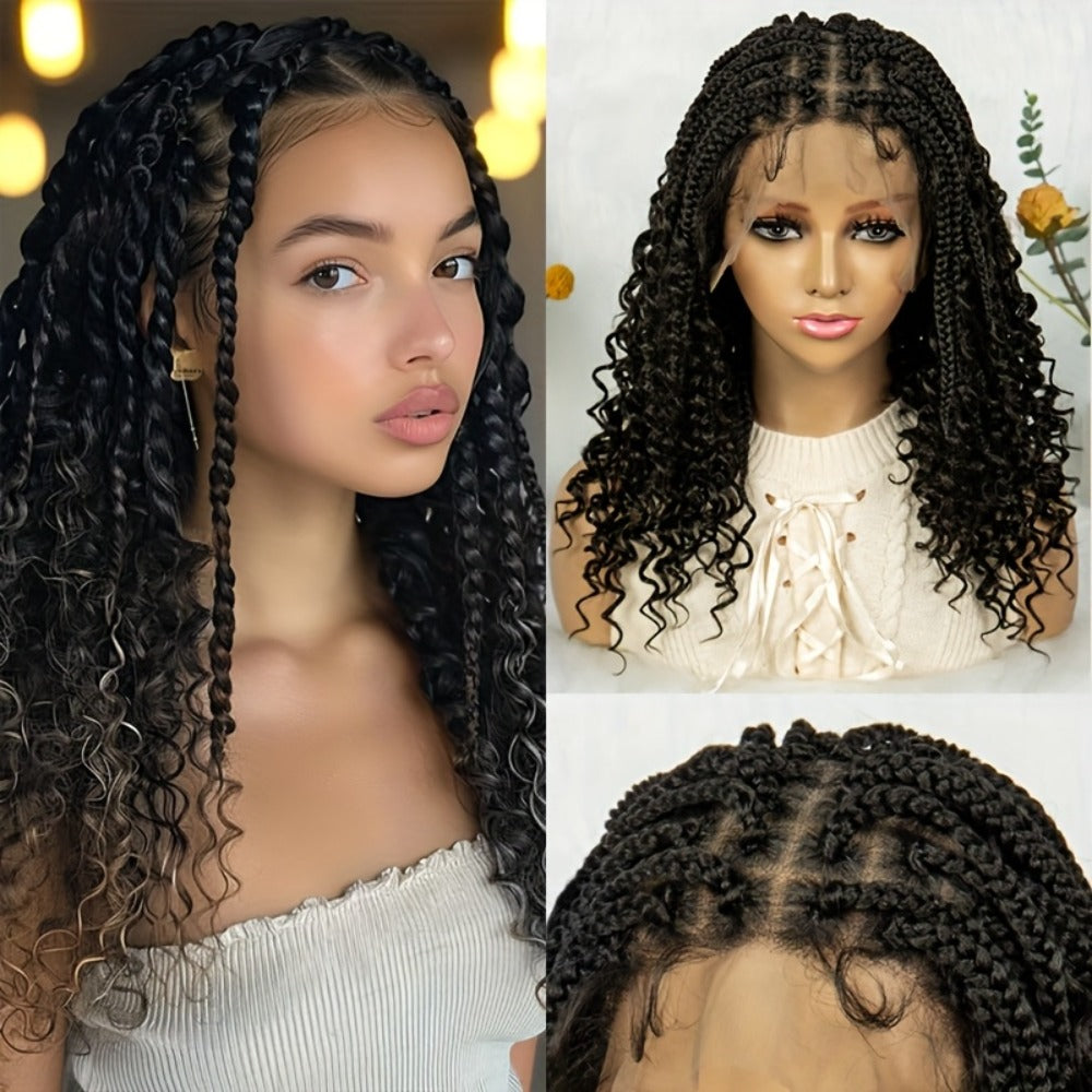 Goddess Braided Wig Knotless Bohemian Square Braid Full Lace Curly Wave 14-16 Inch Black Burgundy Brown Natural Hairline Protective Style Synthetic Wig for Women - product image 18