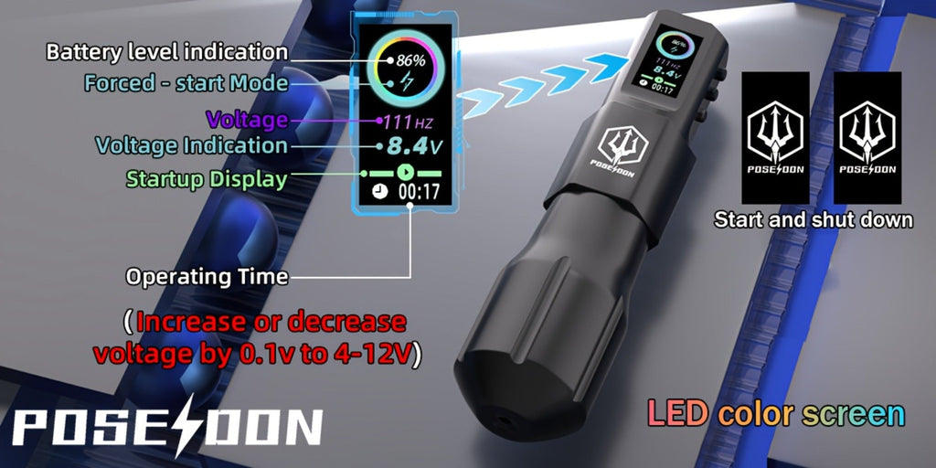 Tattoo Kit Complete Wireless with LCD Screen - POSEIDON LTK08 Battery Pen 20 Needles 11 Inks 6H Runtime Practice Skin Transfer Paper Full Tattoo Supplies for Beginners & Profession - product image 15