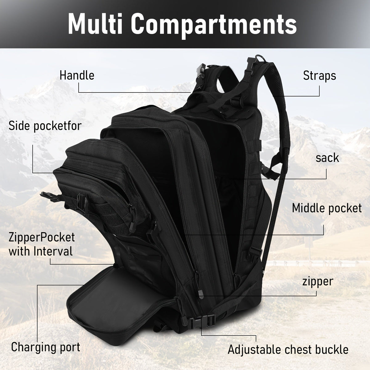 Large Capacity Molle Rucksack for Camping, Hiking, Hunting, Fishing & Travel, Unisex with Multiple Color Options | Tactical Military Backpack 50L - product image 2