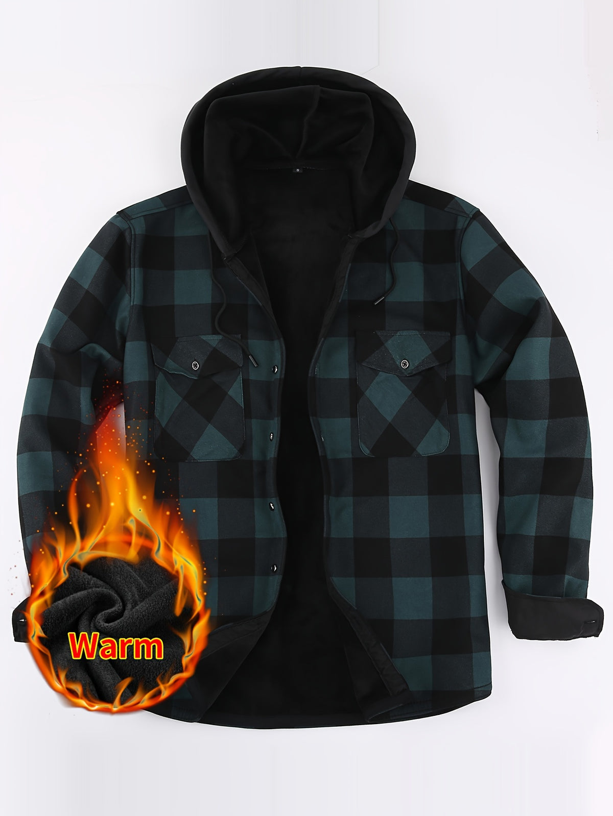 Men's Plaid Hoodie - Casual Long Sleeve Polyester 100% with Button Detail, Regular Fit, Slight Stretch, Woven Placket - Autumn and Winter Warm Leisure Sports - product image 2