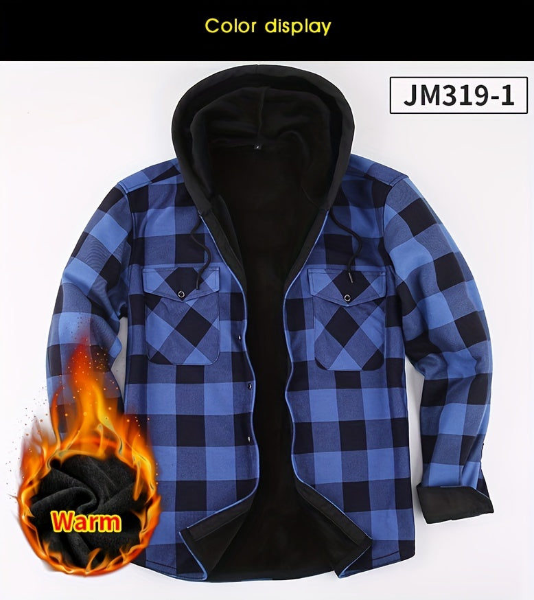 Men's Plaid Hoodie - Casual Long Sleeve Polyester 100% with Button Detail, Regular Fit, Slight Stretch, Woven Placket - Autumn and Winter Warm Leisure Sports - product image 12