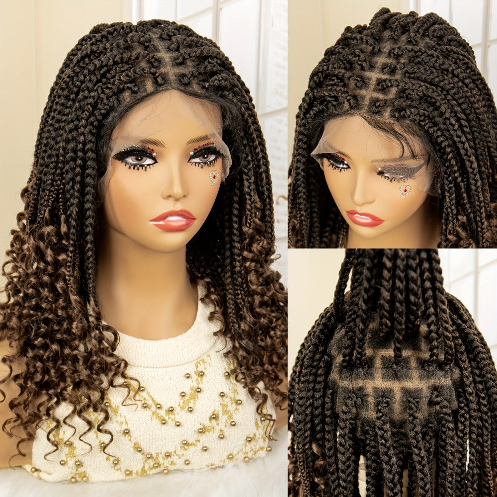 Goddess Braided Wig Knotless Bohemian Square Braid Full Lace Curly Wave 14-16 Inch Black Burgundy Brown Natural Hairline Protective Style Synthetic Wig for Women - product image 13