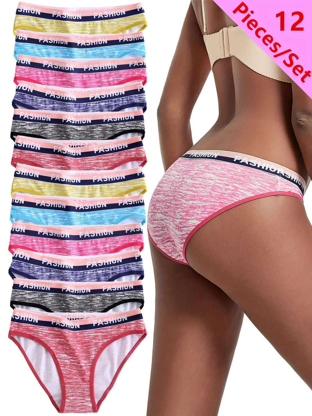 12pcs Women's Camouflage Print Low Rise Panties - Comfortable, Breathable, Hip Lifting, Fabric, Low Rise Underwear | Camouflage Pattern Panties | Texture Panties