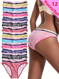 12pcs Women's Camouflage Print Low Rise Panties - Comfortable, Breathable, Hip Lifting, Fabric, Low Rise Underwear | Camouflage Pattern Panties | Texture Panties