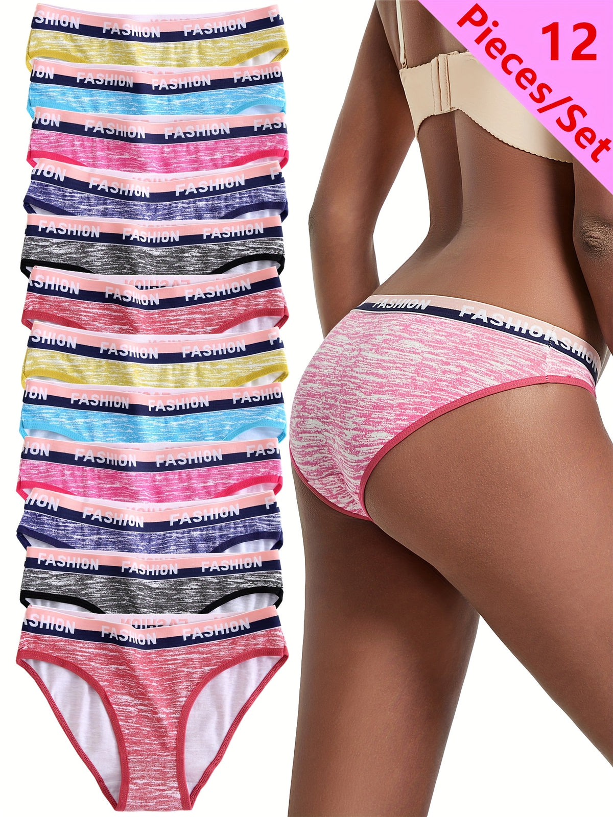 12pcs Women's Camouflage Print Low Rise Panties - Comfortable, Breathable, Hip Lifting, Fabric, Low Rise Underwear | Camouflage Pattern Panties | Texture Panties