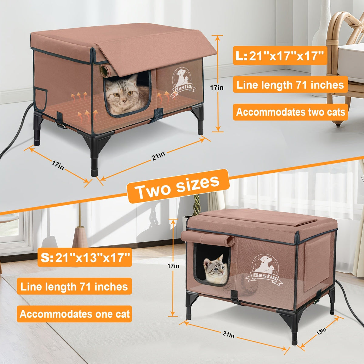 Heated Cat House 3-in-1 with Removable Warming Pad | Elevated Cat Bed for Indoor & Outdoor Cats | Chew-Resistant Cord | All-Season Cat Shelter & Condo | Double - product image 2