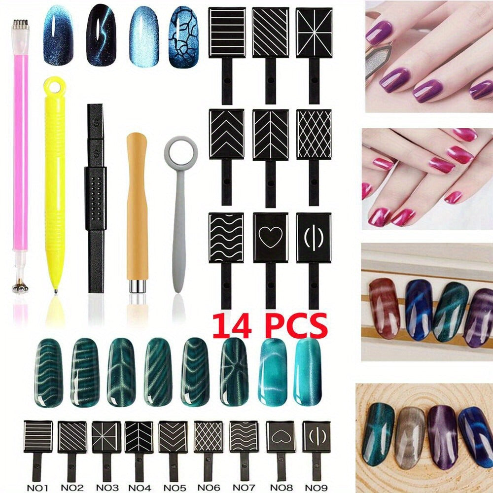 Cat Eye Gel Polish Kit 14Pcs Magnetic UV Nail Polish Set with Magnet Pen – 3D Shimmer Cat Eye Nail Art for Salon & DIY Manicure, Beginner to Pro, Long-Lasting LED Curable - product image 3