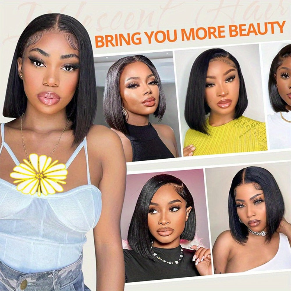 250% Density HD Lace Closure Wig Human Hair Straight Bob Glueless 4x4 Pre-Plucked Pre-Cut Natural Hairline Beginner Friendly 8-16 Inch Natural Black - product image 18