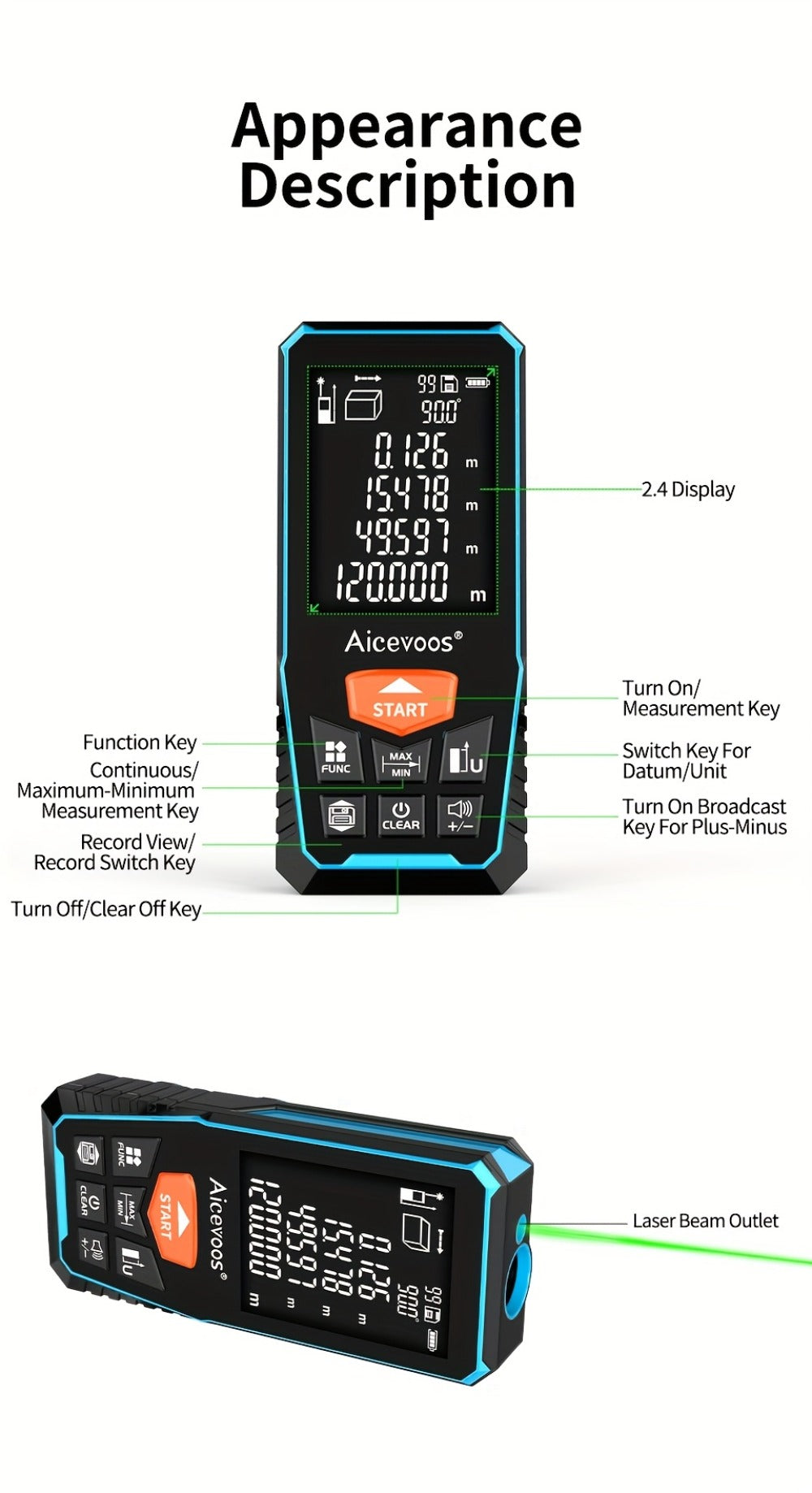 Laser Distance Meter Green Beam Digital Rangefinder 50M 70M 100M 120M Laser Tape Measure with LCD Display for Construction Surveying Indoor Outdoor Measuring - product image 33