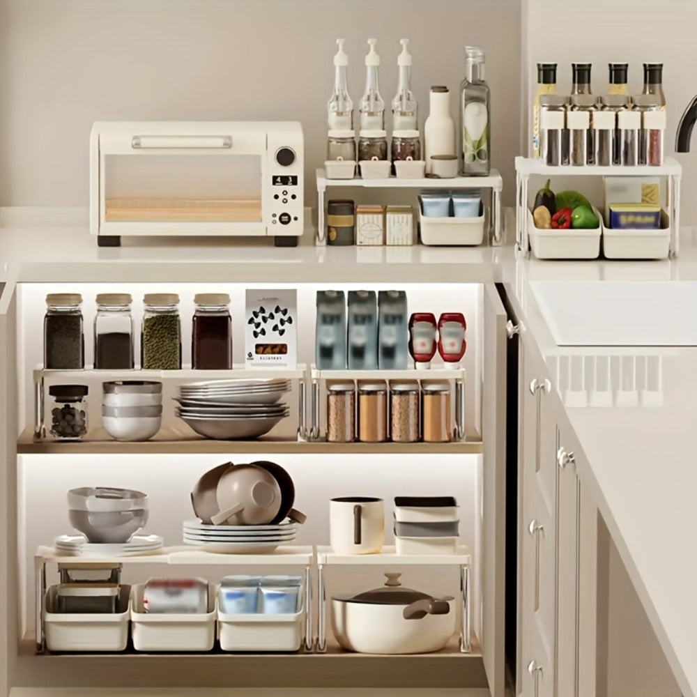 Desktop Storage Organizer Multi-Tier Expandable with Transparent Lid PP Stainless Steel Space-Saving Countertop Box for Kitchen Bathroom Cosmetics - product image 6
