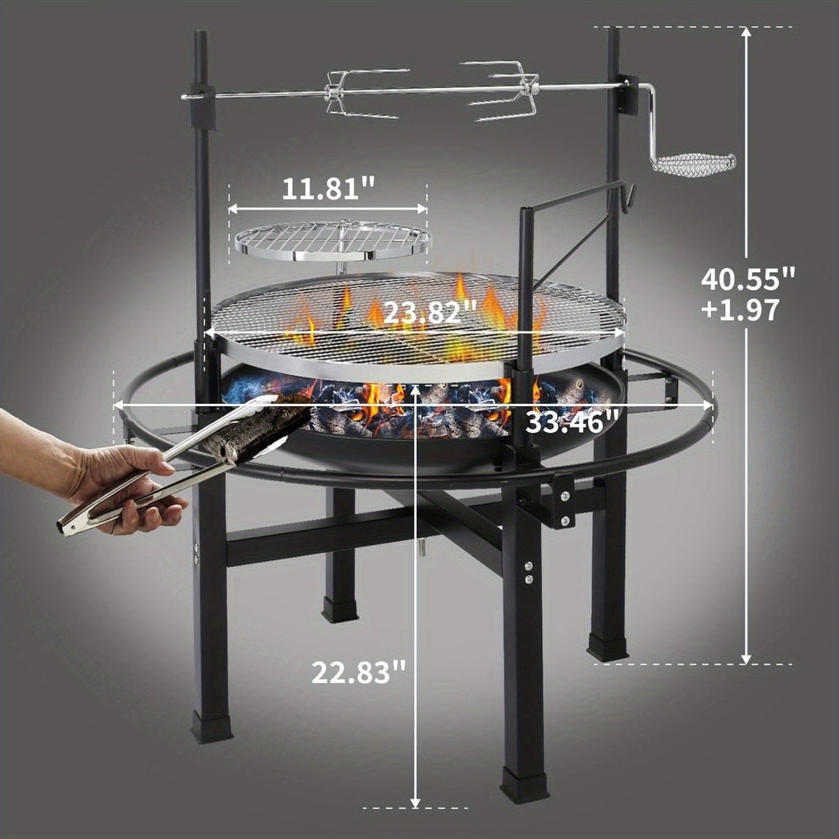 BBQ Fire Pit 33 Inch Wood Burning Outdoor Fire Pit with Swivel Cooking Grate, 2 Removable Grills for Backyard Patio Picnic Outside Camping - product image
