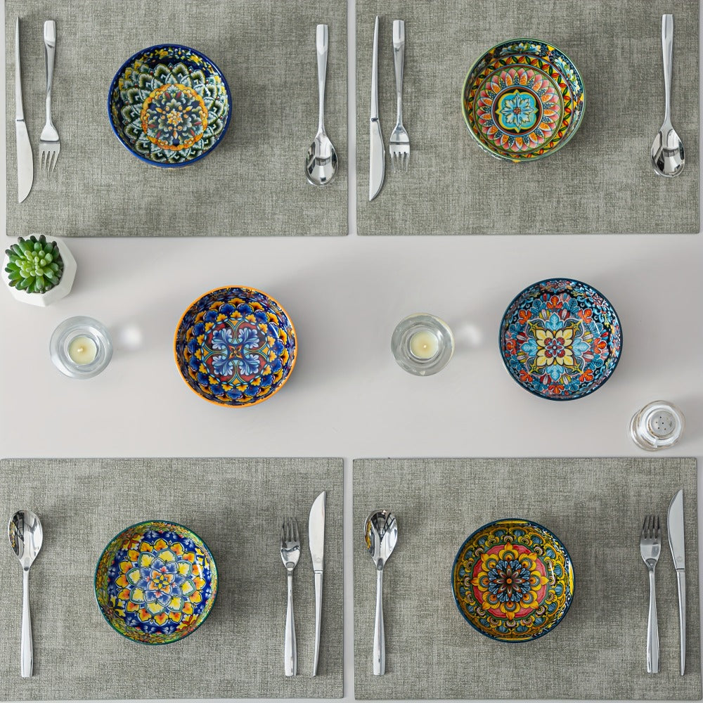 Cereal Bowl Set of 6 Bohemian Style 26oz – Colorful Ceramic Bowls for Cereal Soup Oatmeal Salad Ice Cream Pasta Microwave Dishwasher Safe Boho Kitchen Decor Gift for Home - product image 5