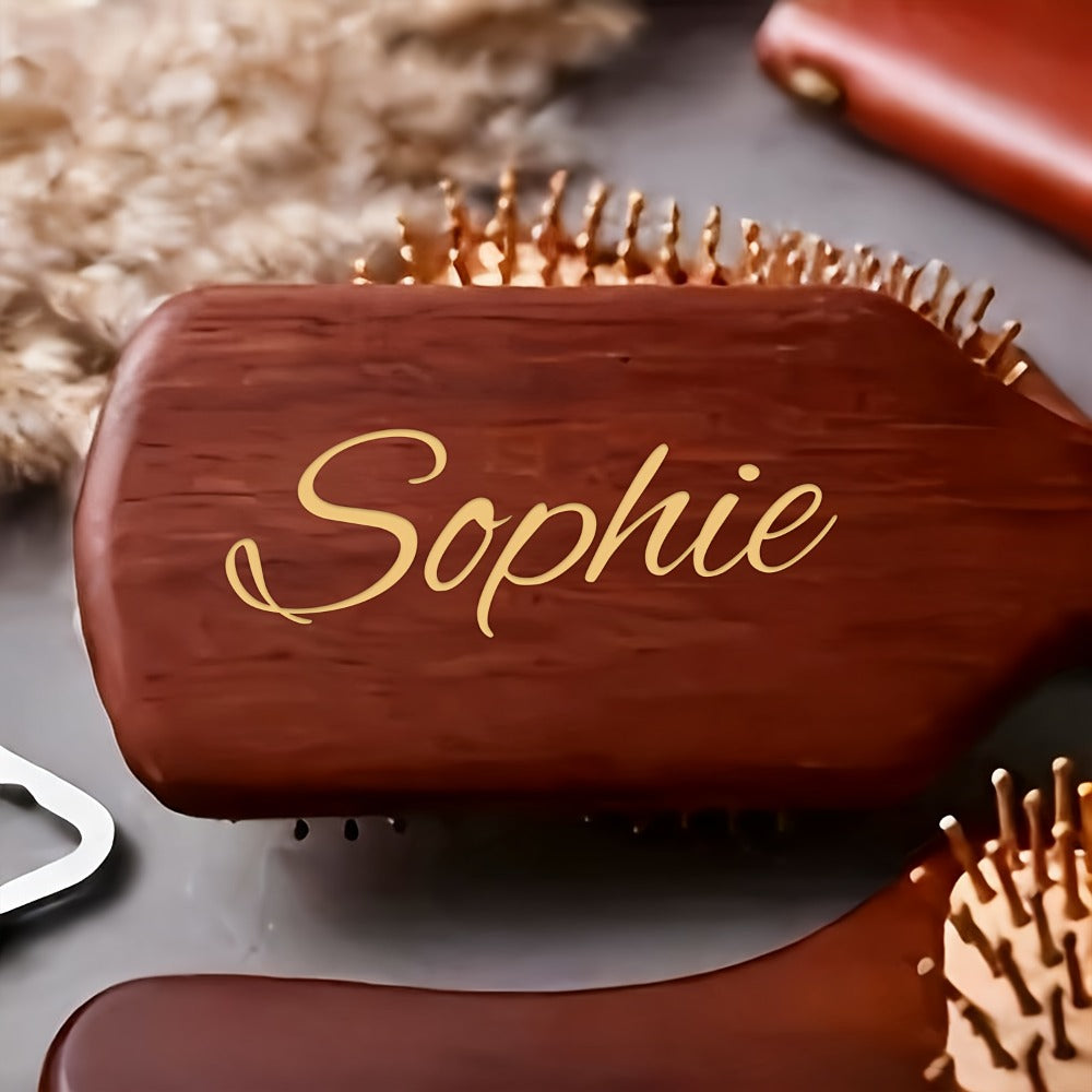 Personalized Engraved Wooden Hair Brush Custom Name - Handmade Bridesmaid Wedding Gift Mother's Day Teacher's Day Valentine's Day Gift for Women Round Square - product image 6