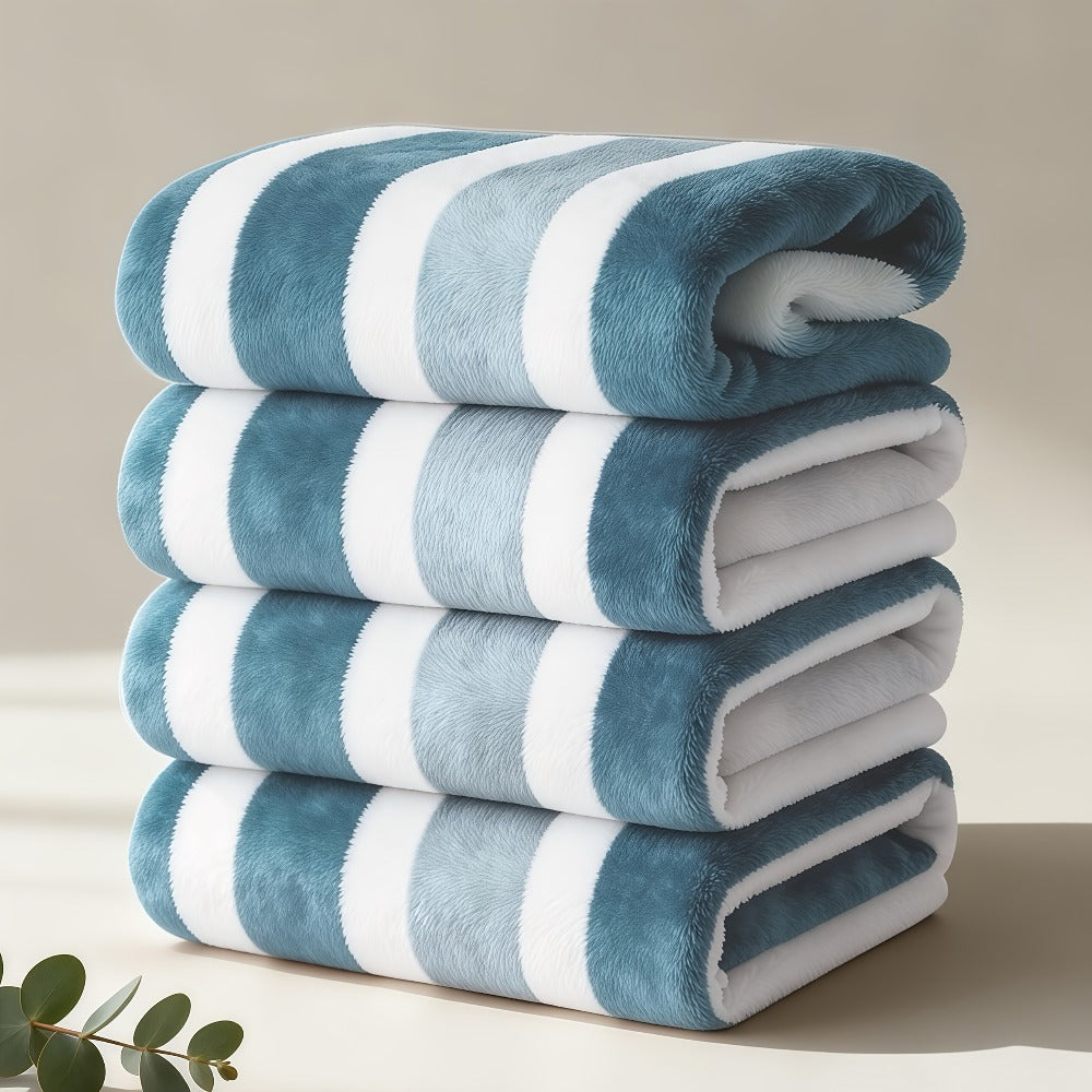 Microfiber Bath Towel Set No Hair Loss - Ultra Soft Highly Absorbent Quick Dry Two-Color Striped | 1 or 4 Pack | 27x55in | Slate Gray Berry Red Pine Green Multi | Beach Spa Gym Hom - product image 7