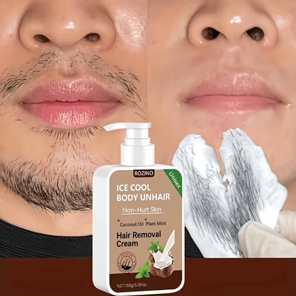Hair Removal Cream Coconut 150g Painless Semi-Permanent Depilatory – Gentle Non-Irritating Formula for Face Lip Underarm Legs Arms & Bikini Area, Up to 6 Month Smooth Skin Results  - product image