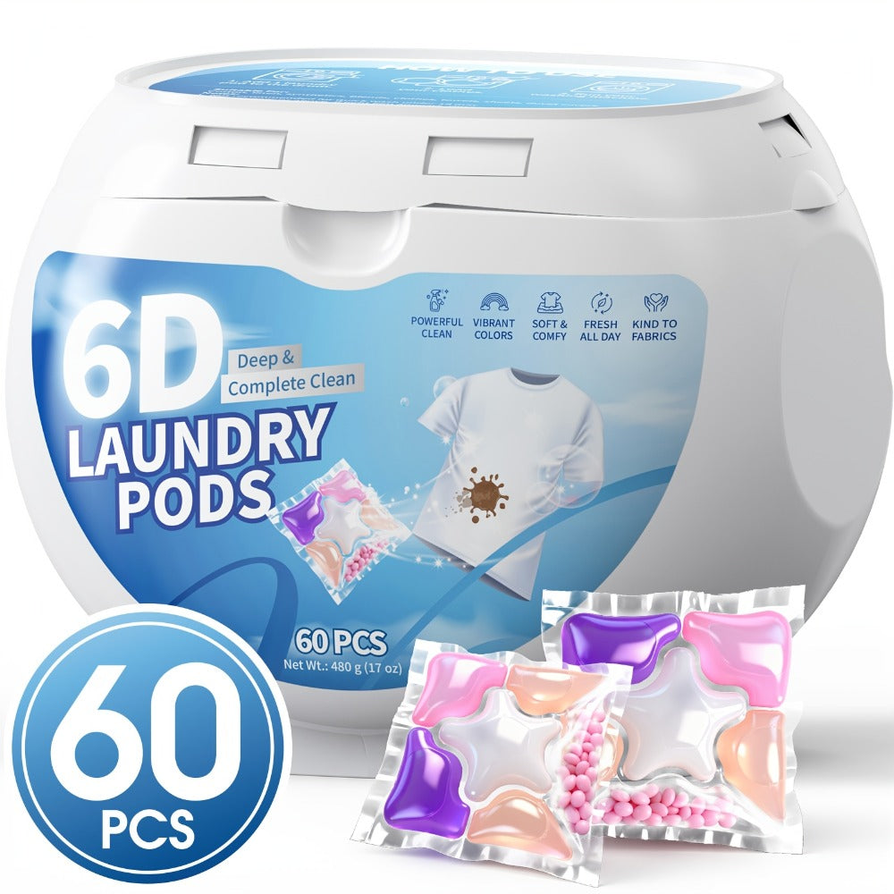 Laundry Pods 6-in-1 Concentrated – 60 Pcs 480g Deep Clean & Tough Stain Removal, Quick Dissolve No Residue, Spring Meadow Long-Lasting Fragrance, HE Compatible Washing Machine Dete - product image 2