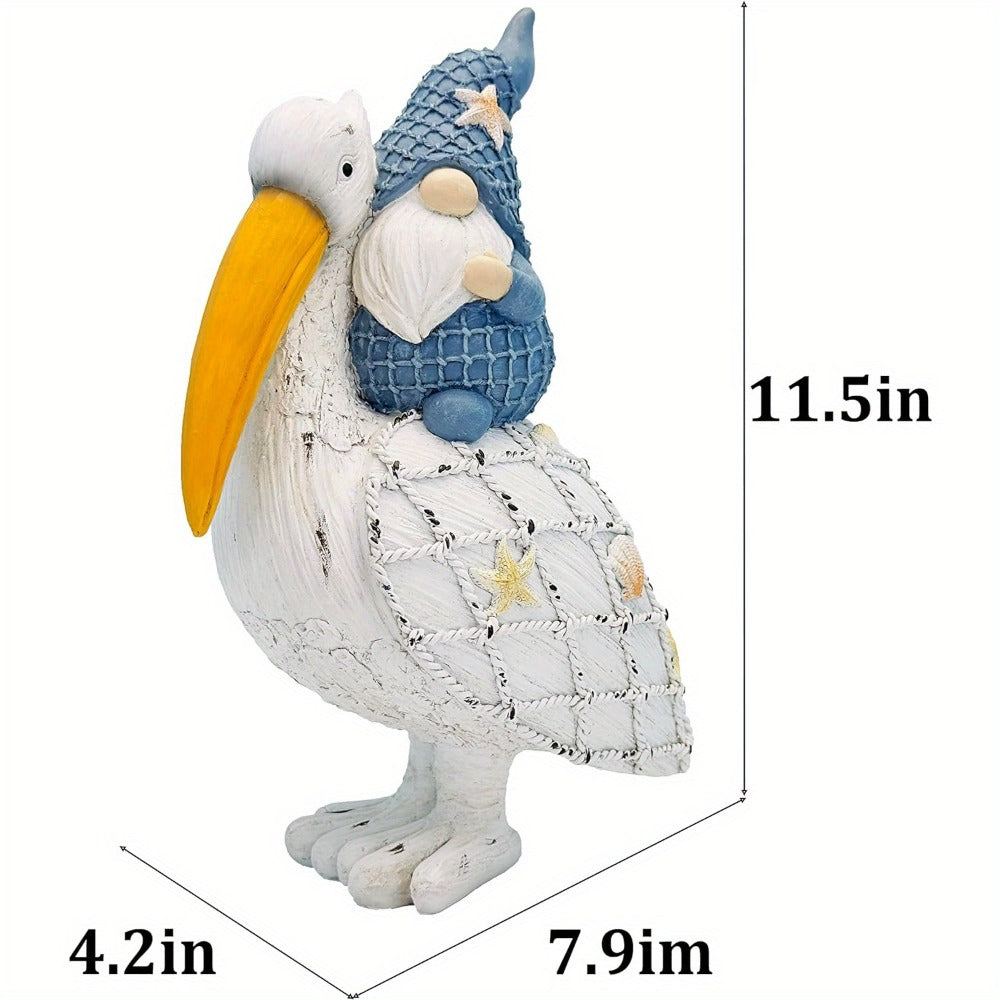 Pelican Gnome Figurine 11.5" – Resin Coastal Beach Decor with Starfish & Seashell, Tabletop Statue for Home, Garden & Poolside – Summer Gift & Nautical Decor - product image 7