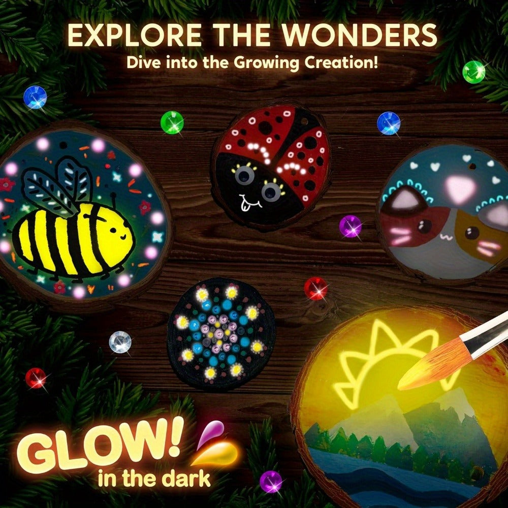 Kids Painting Kit Glow in the Dark – Birthday Christmas Easter Gift Boys Girls – Wood Slice Arts & Crafts Set Ages 6+ with 16 Wood Slices, Felt, Acrylic - product image 5