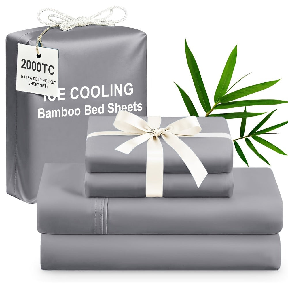 Bamboo Cooling Bed Sheet Set 4pcs Extra Deep Pocket Breathable Fitted Sheet Flat Sheet Pillowcases for Hot Sleepers Twin Full Queen King - product image 15