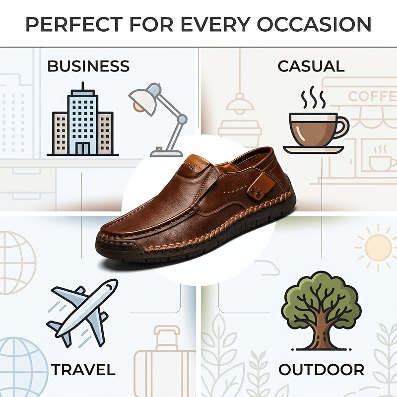 Men's Hand-Stitched Loafers, Non-Slip Wear-Resistant Rubber Sole Driving Moccasins, Vintage Brown Comfortable Smart Casual Daily Walking Business Office Shoes - product image 5