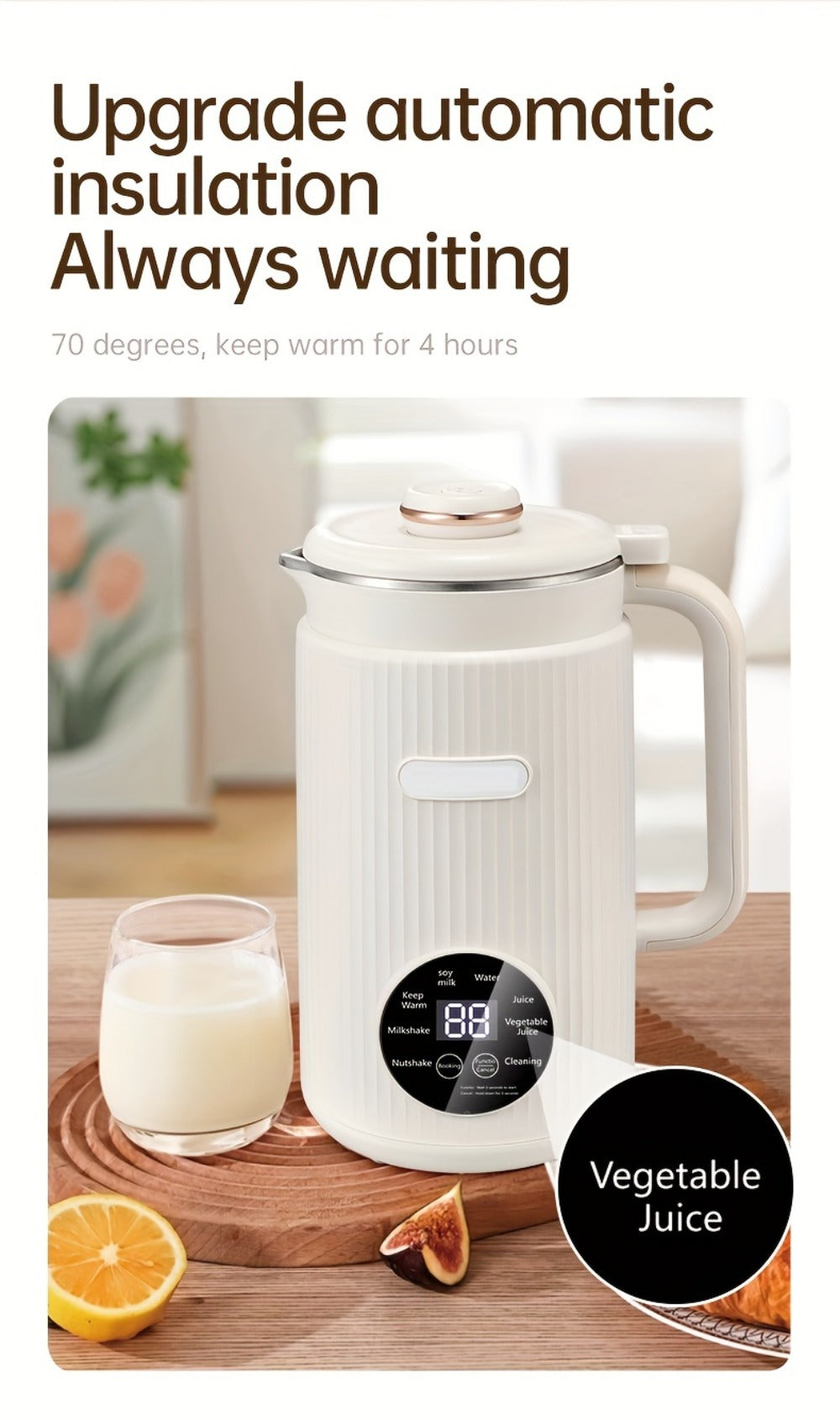 8-in-1 Nut Milk Maker 35oz 8-Blade - Almond Oat Soy Coconut Plant-Based Milk Machine with Delay Start Keep Warm Self-Cleaning Boil Water Function - Non-Dairy Beverage Blender Soy M - product image 11
