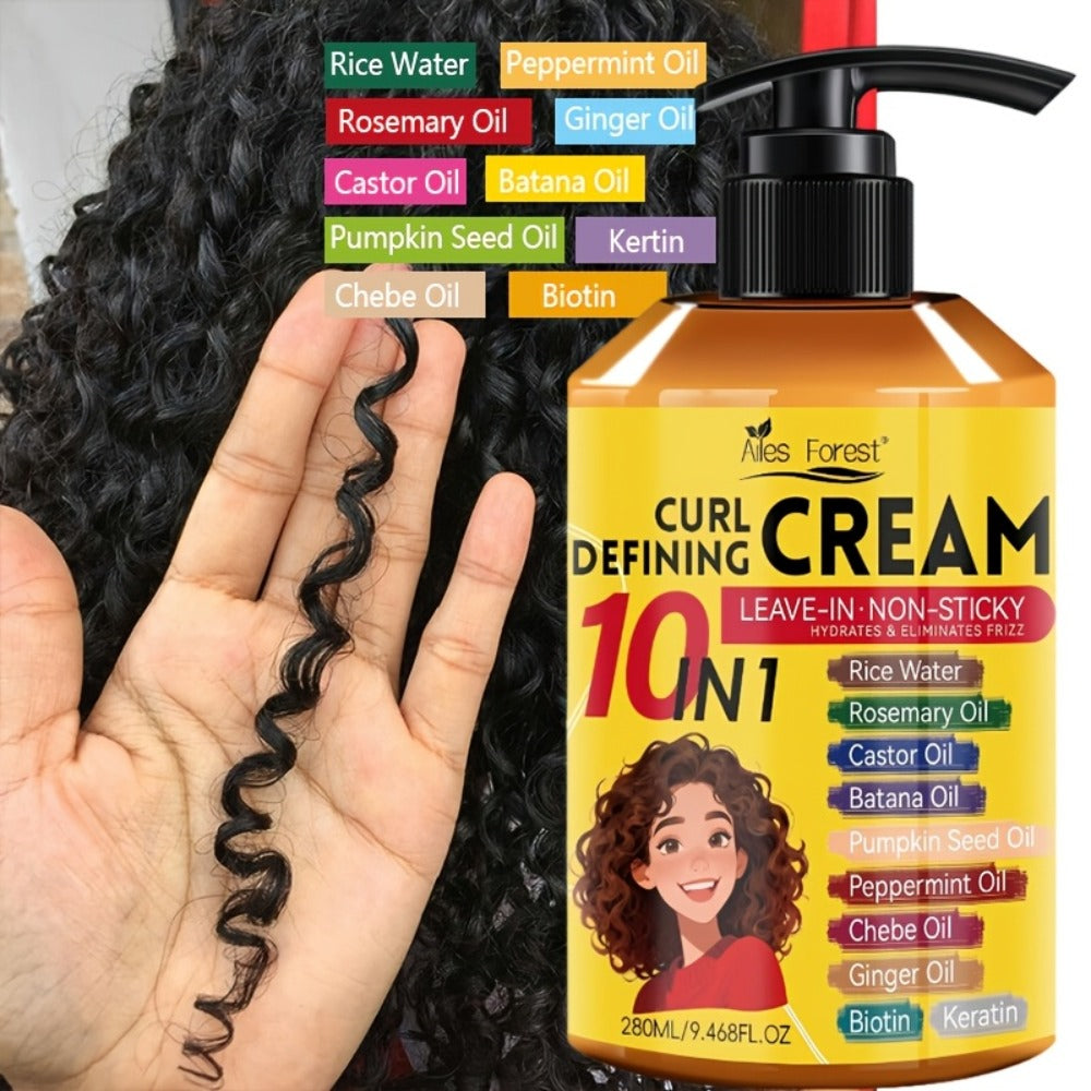 10-in-1 Leave-In Curl Defining Cream Anti-Frizz Deep Moisturizing Hydrating Conditioner — Non-Sticky Frizz Control Curl Enhancer for Wavy Curly Coily Natural Hair Unisex 280ml - product image 2