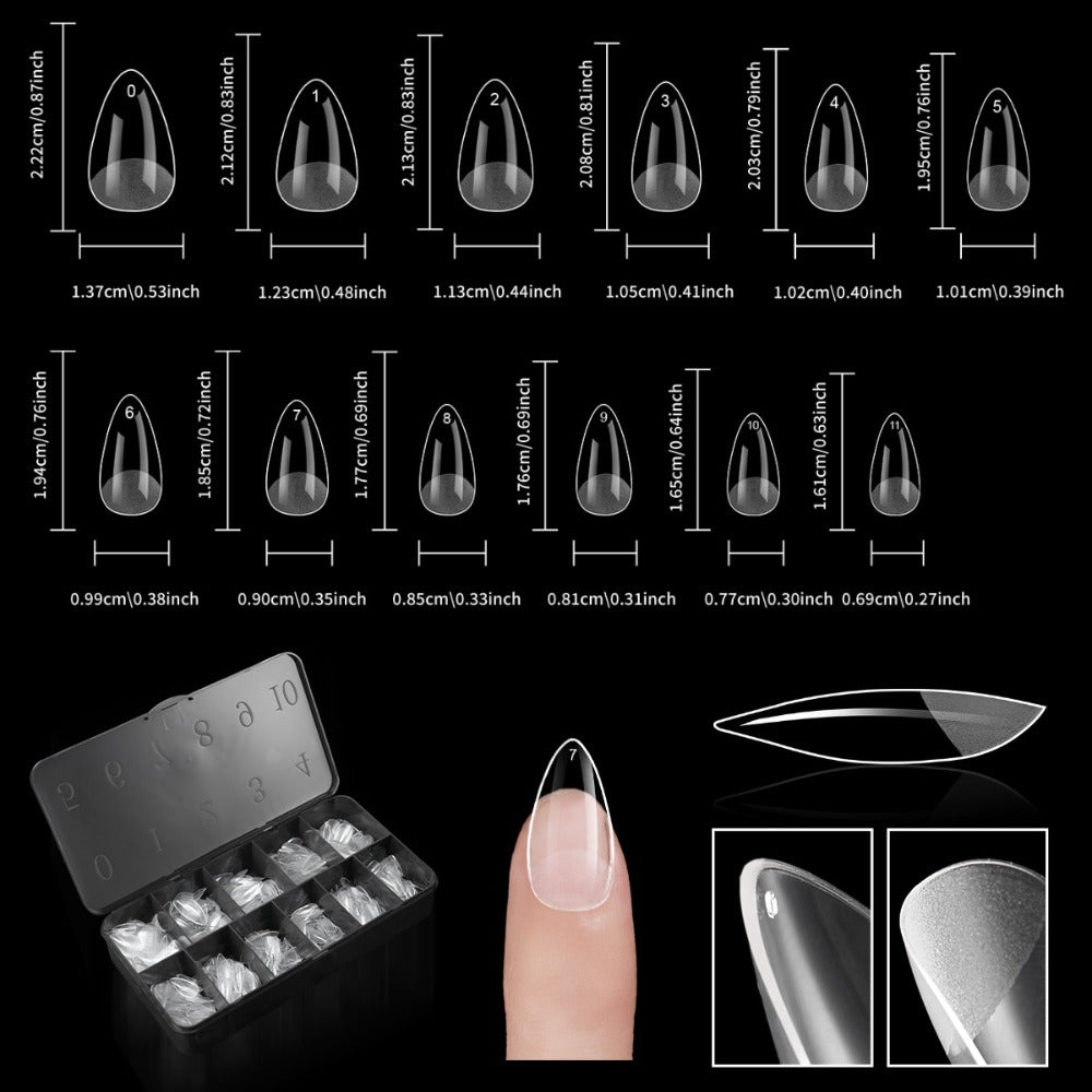 Gel Nail Tips 600 Pieces Clear Crystal Full Cover Nail Extensions – Almond Oval Coffin Stiletto Square Short Medium Long Soft Gel False Nails for Salon & DIY Nail Art Women - product image 22