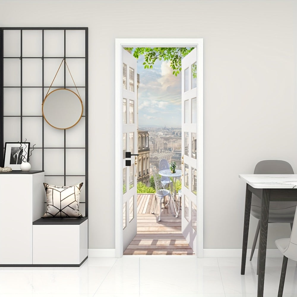 Door Sticker Balcony Scenery Wall Mural – Removable Waterproof Peel & Stick Large Wall Art for Bedroom & Living Room, Faux Window View Home Decor, 35.43 x 78.74 Inches - product image 8