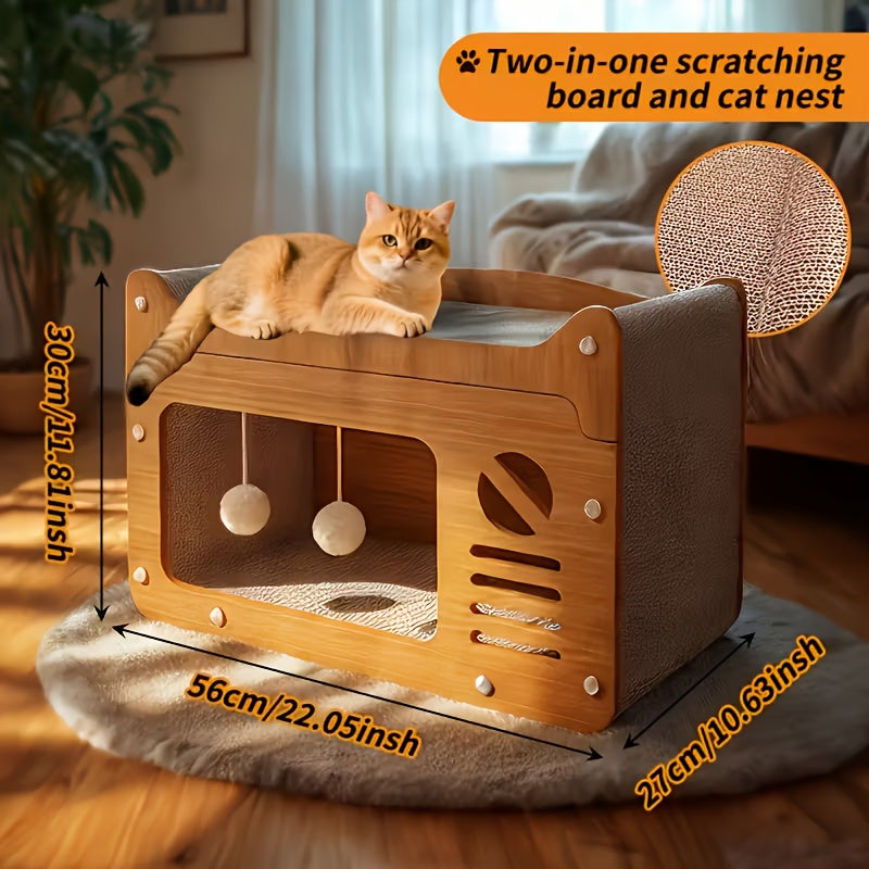 Indoor Outdoor Cat Hideout for Scratching, Hiding & Resting, Ventilated Cat House with Plush Ball Toys, Multiple Sizes – Cat Scratcher House Cardboard Cat Bed - product image 6