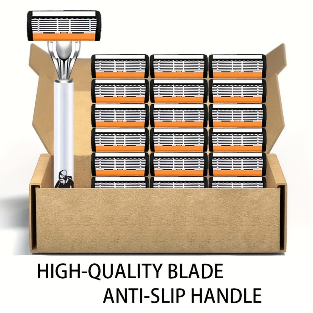 6-Layer Blade Men's Razor Set with Lubricating Strip 2 Handles & 36 or 72 Replacement Blades – Smooth Close Shave Contour-Fitting Ergonomic Manual Shaver for Men Daily Grooming - product image 4