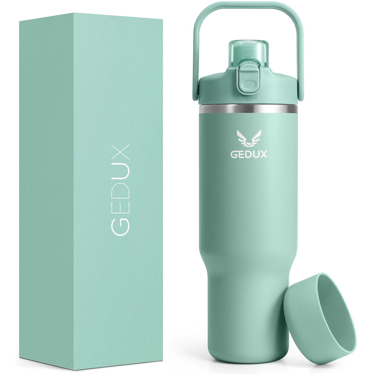 Vacuum Insulated Tumbler 32oz Stainless Steel with Handle Straw 2-in-1 Lid Chug Straw Lid Silicone Boot Matte Finish Keeps Drinks Cold Hot for Travel Gym Outdoor for Kitchen & Dining