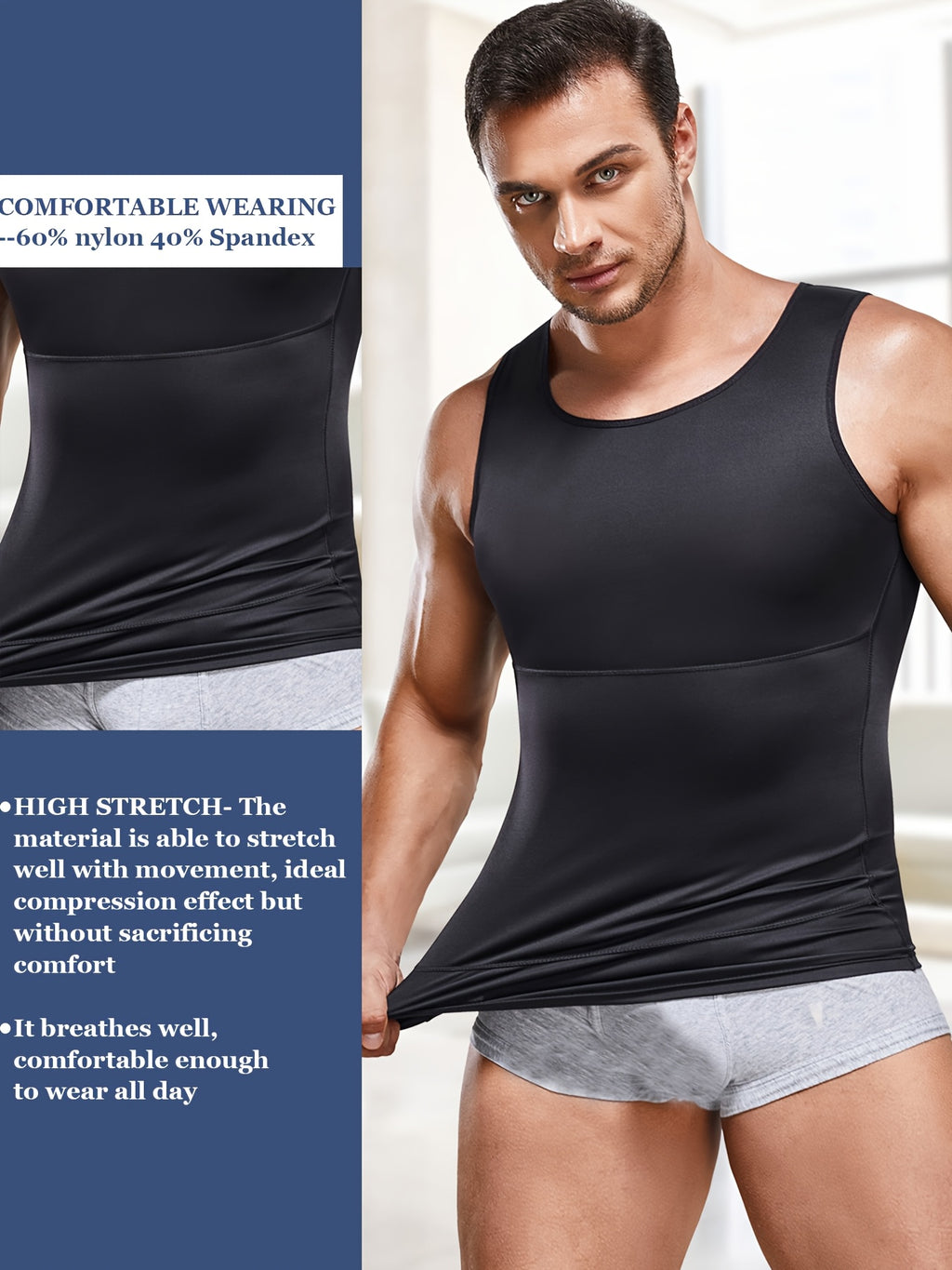 Men' Compression Shirt & Body Shaper Vest - High-Elastic Workout Tank Top with Abdominal Toning, Tight-Fit Shirt Suitable for Gym, Post-Surgery, Year-Round - product image 9