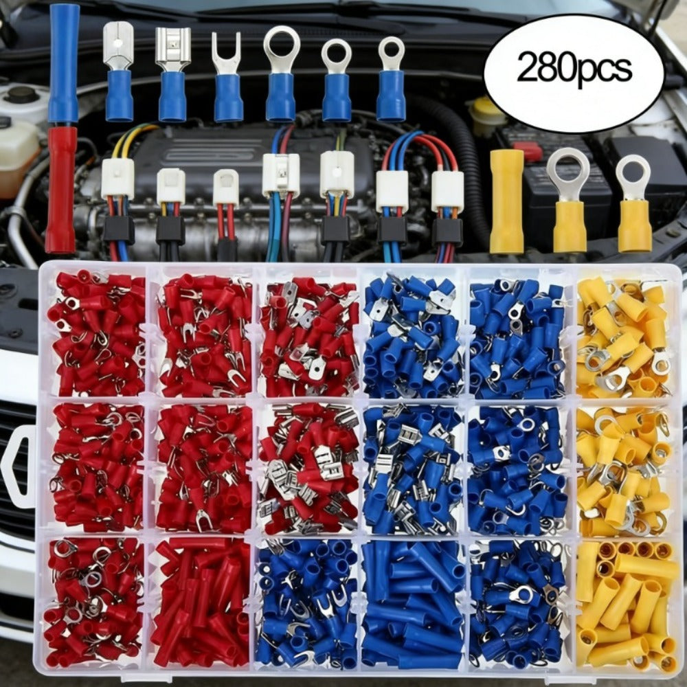 Electrical Crimp Terminals 280pcs Assorted Kit – Insulated Ring Fork Spade & Butt Wire Connectors for Automotive Marine & Home Wiring, Universal Cable Connector Set with Storage Ca - product image