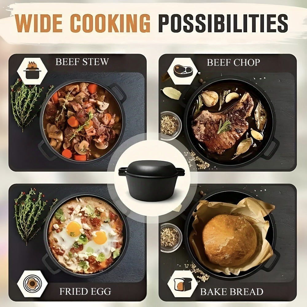 Cast Iron Dutch Oven Set 5.1QT & 7QT with Skillet Lid – Pre-Seasoned 2-in-1 Cookware for Stovetop, Induction, Oven, Campfire & BBQ, Sourdough Bread Baking, Frying, Camping - product image 11