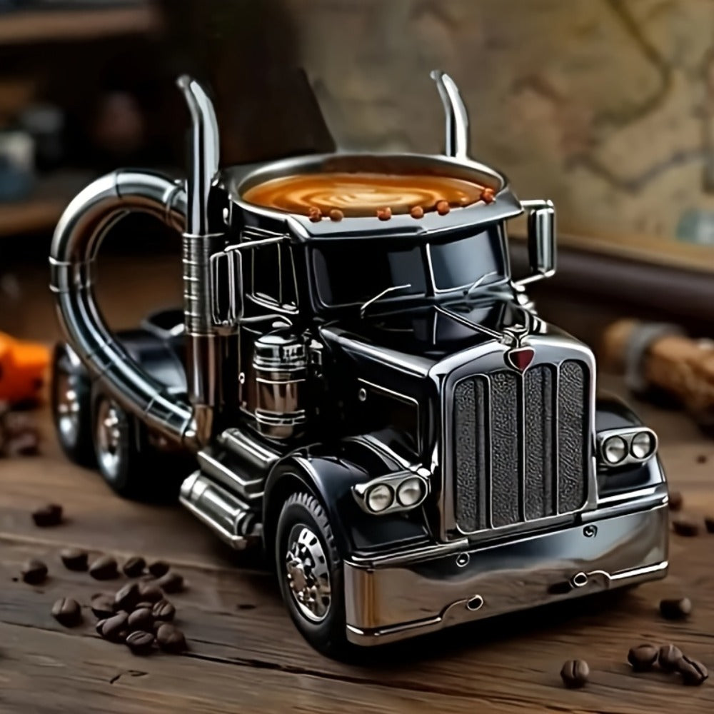 Semi Truck Coffee Mug Handmade Semi-Truck Shaped Cup – Creative Novelty Coffee Tea Mug, Unique Trucker Gift for Men, Truck Drivers & Coffee Lovers – Blue & Black - product image 4