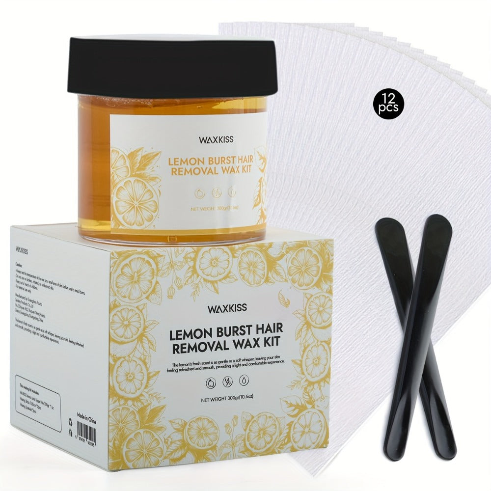 Sugar Wax Hair Removal Kit 300g - Gentle Soft Wax with Strips & Sticks for Body Hair Removal, Lemon or Activated Carbon Formula, Residue-Free At-Home Waxing for Women - product image 3