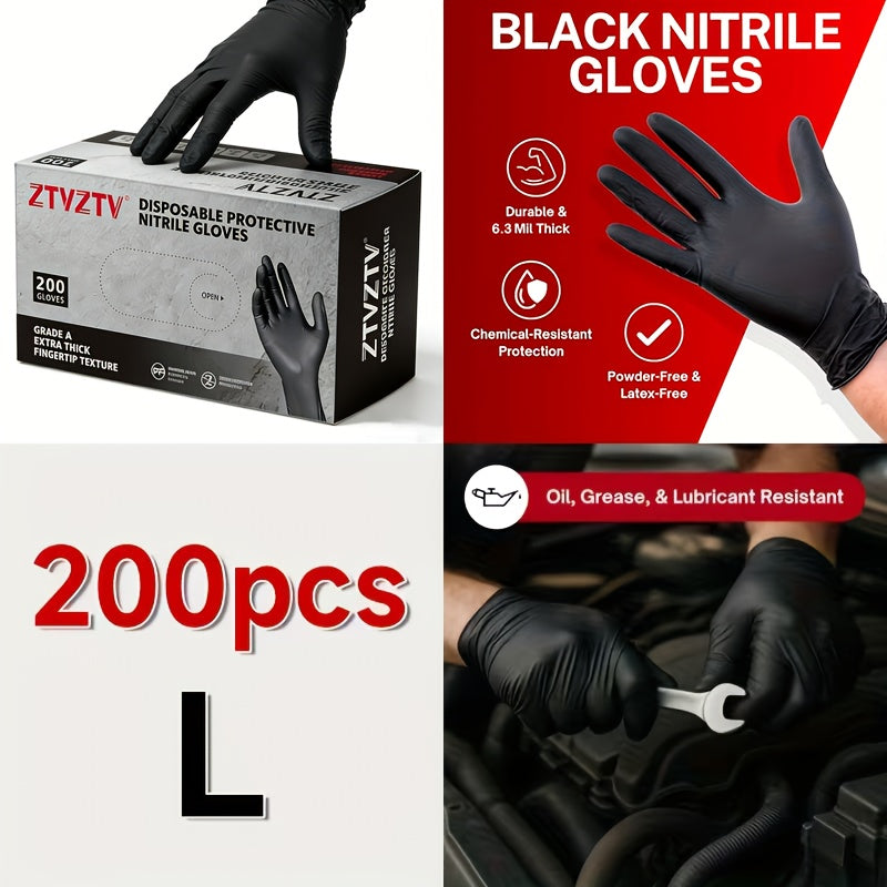 200pcs, Black Nitrile Disposable Gloves, High-Density, Flexible Fit, Chemical Resistant, Industrial-grade Latex-free, Specially Designed For Maintenance Teams, Suitable For Household Cleaning