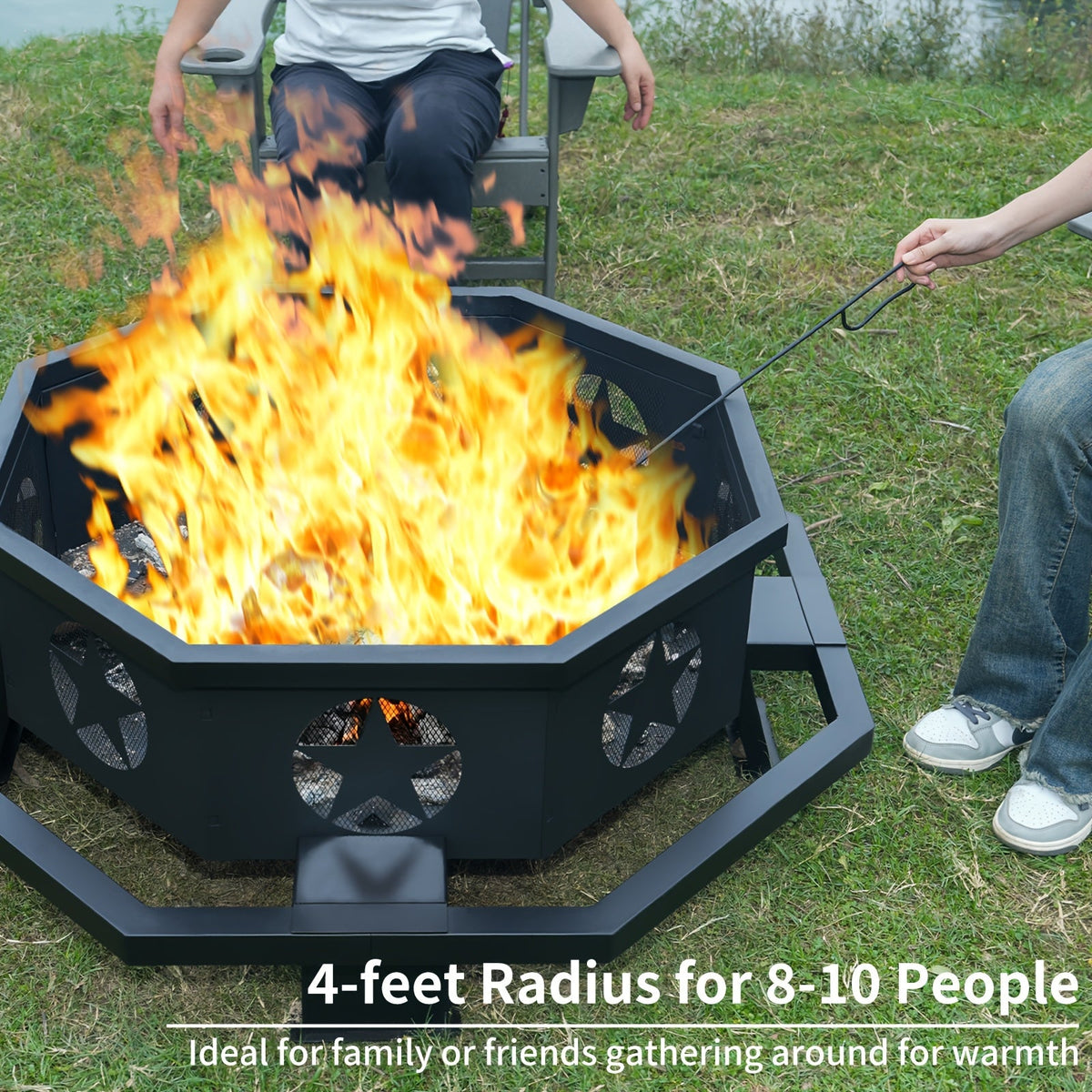 Extra Large Octagonal Fire Pit for Outside, Heavy Duty Steel Wood Burning Firepit for Backyard Patio Camping Garden, 43 & 45 Inch Outdoor Fire Bowl, Black - product image 5