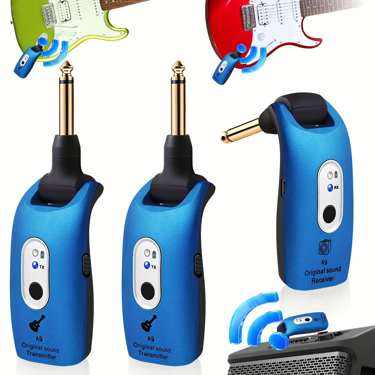 Wireless Guitar System 2.4Ghz Built-In Rechargeable Lithium Battery 270° Rotate Audio Wireless Transmitter Receiver for Guitar Bass Violin Keyboard - product image 3