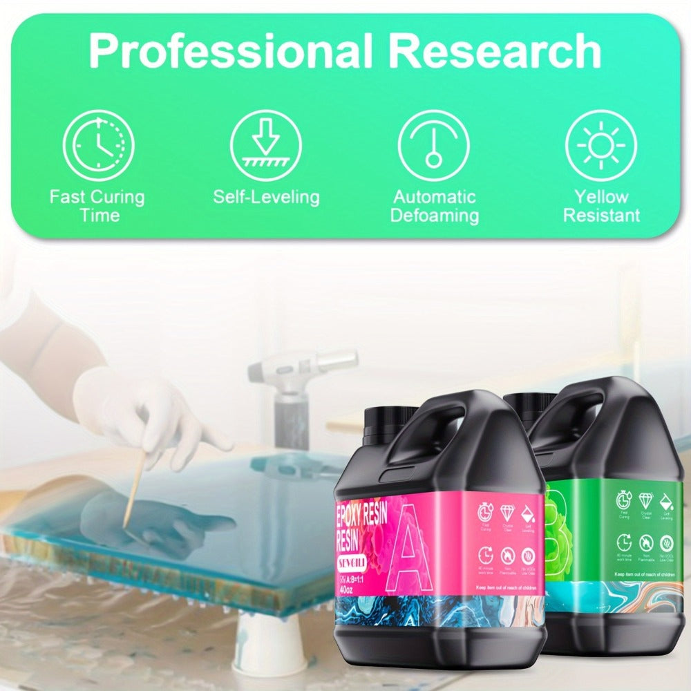 Fast-Curing Epoxy Resin Kit Low Odor Bubble-Free Non-Yellowing – 2-Part Casting Resin for Jewelry Accessories River Tabletops Crafts & Handicrafts, 32oz or 80oz - product image 9