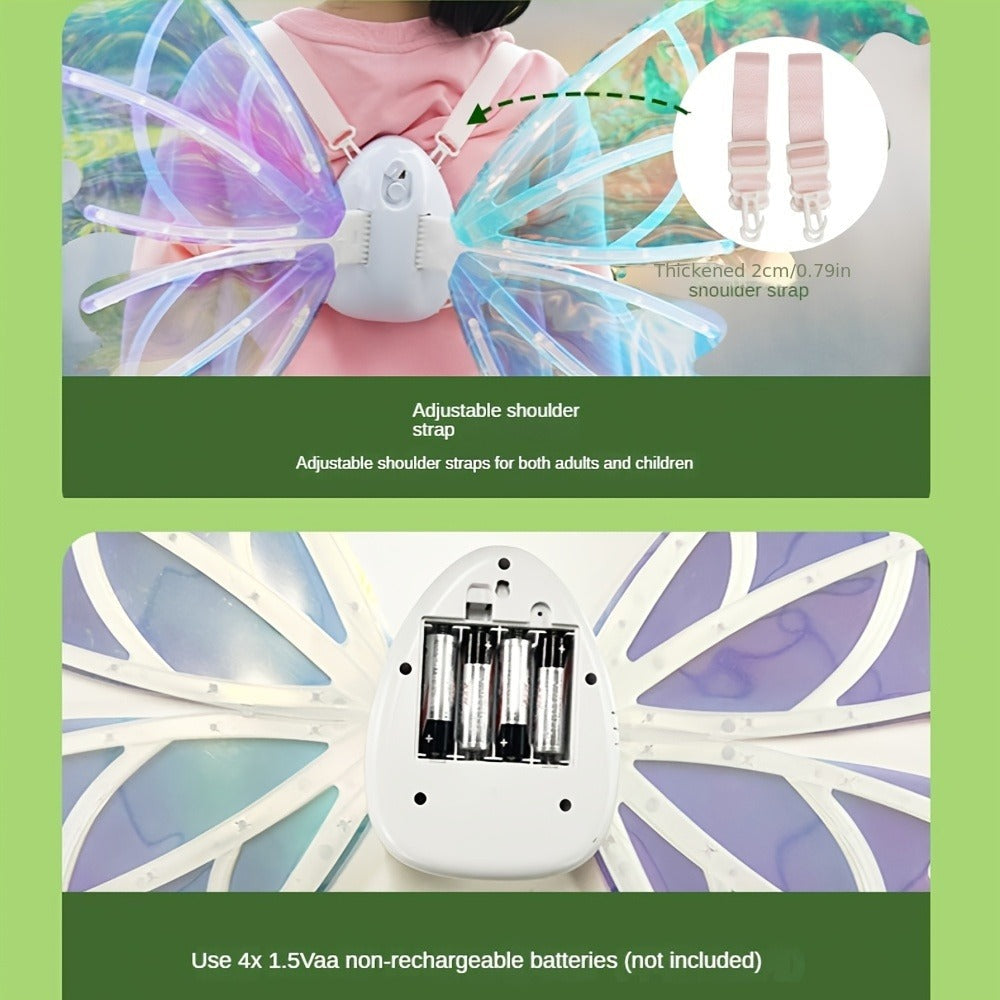 LED Butterfly Wings Glow in the Dark | Motion Sensor & Music Activated Color Changing Lights | Magical Costume Wings for Girls & Women, Halloween Dress Up, Christmas & Mardi Gras Party Accessory