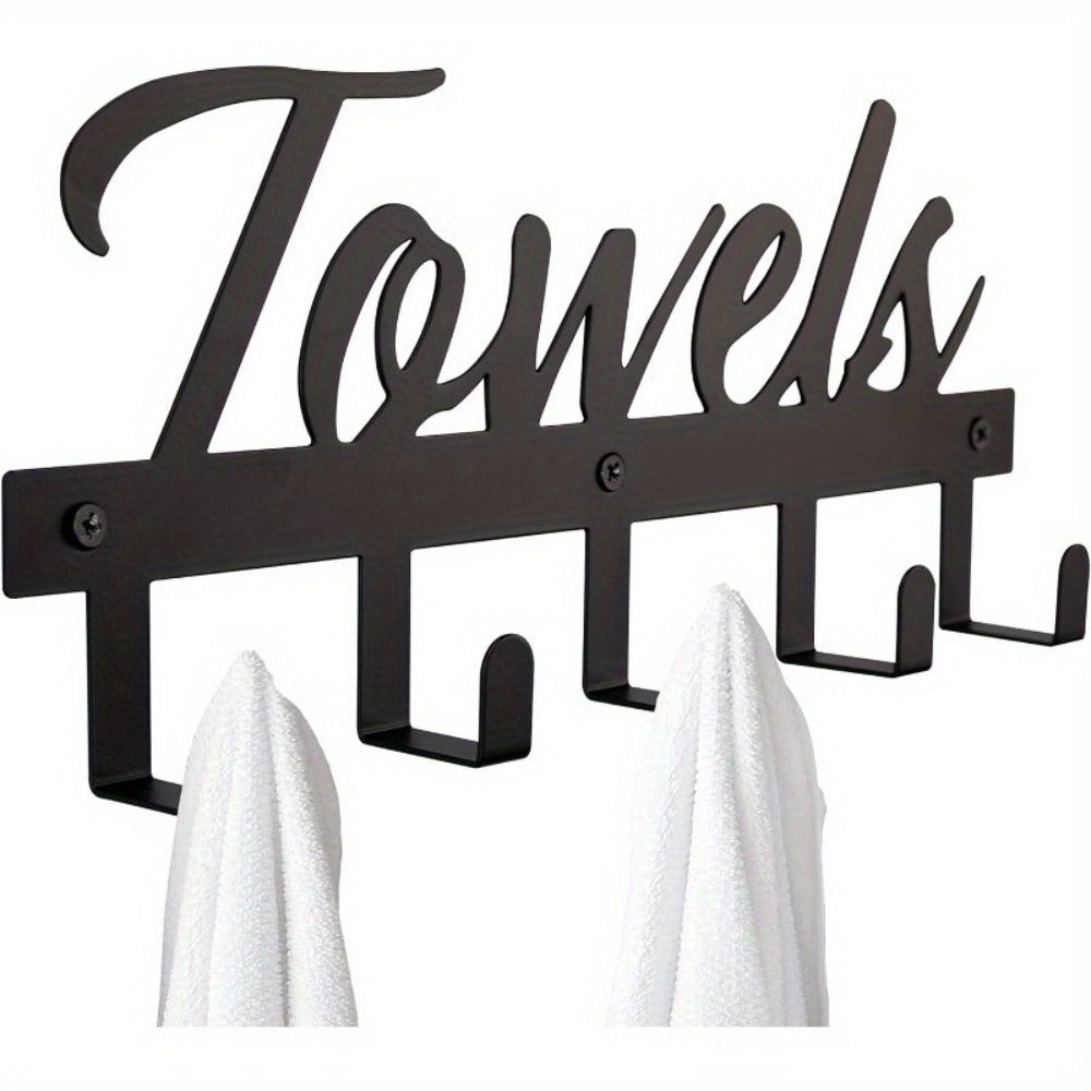 Wall Mount Towel Rack with 5 Hooks Farmhouse Bathroom Organizer Space Saving Towel Holder for Bathroom Kitchen Entryway Easy Install Rust Resistant - product image