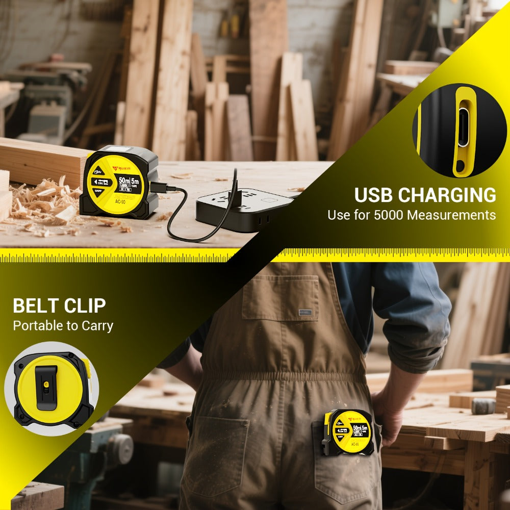 Laser Tape Measure 3-in-1 Digital Distance Meter 50M 165ft High Precision Infrared Rangefinder Smart HD Display USB Charging M In Ft Unit Switching Portable Measuring Tool - product image 7