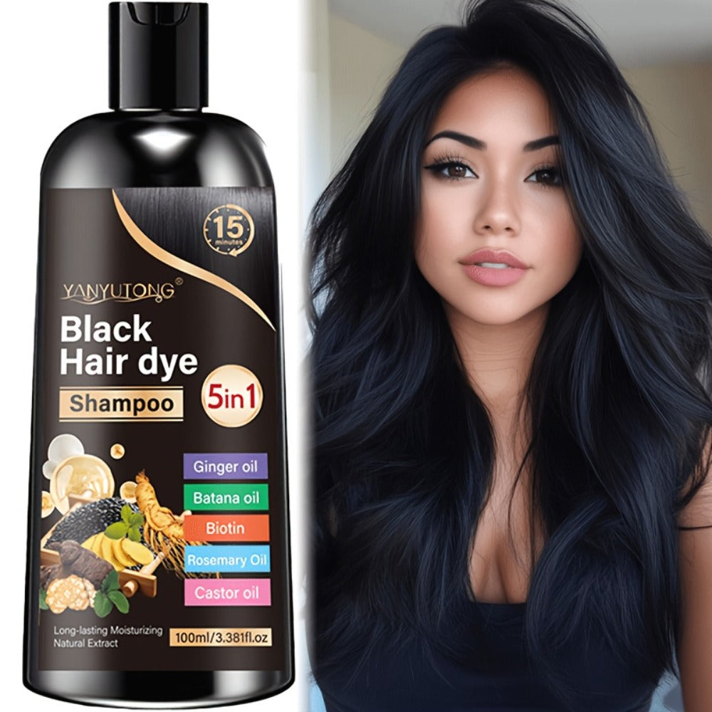 Gray Coverage Hair Dye Shampoo 5-in-1 with Ginger Oil Biotin Rosemary Castor Oil | Gentle Color Shampoo for Black Brown Chestnut Brown | No Mix Quick Application Men & Women - product image 3
