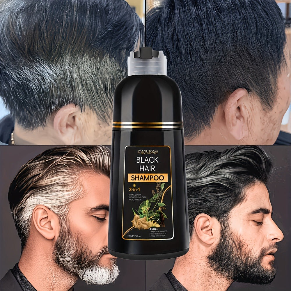 Gray Hair Coverage Shampoo 3-in-1 Black Hair Dye — Herbal Plant-Based Formula Dyes Cleanses & Conditions in One Wash, Moisturizing Nourishing Fast Color Results for Men & Women, 50 - product image 6