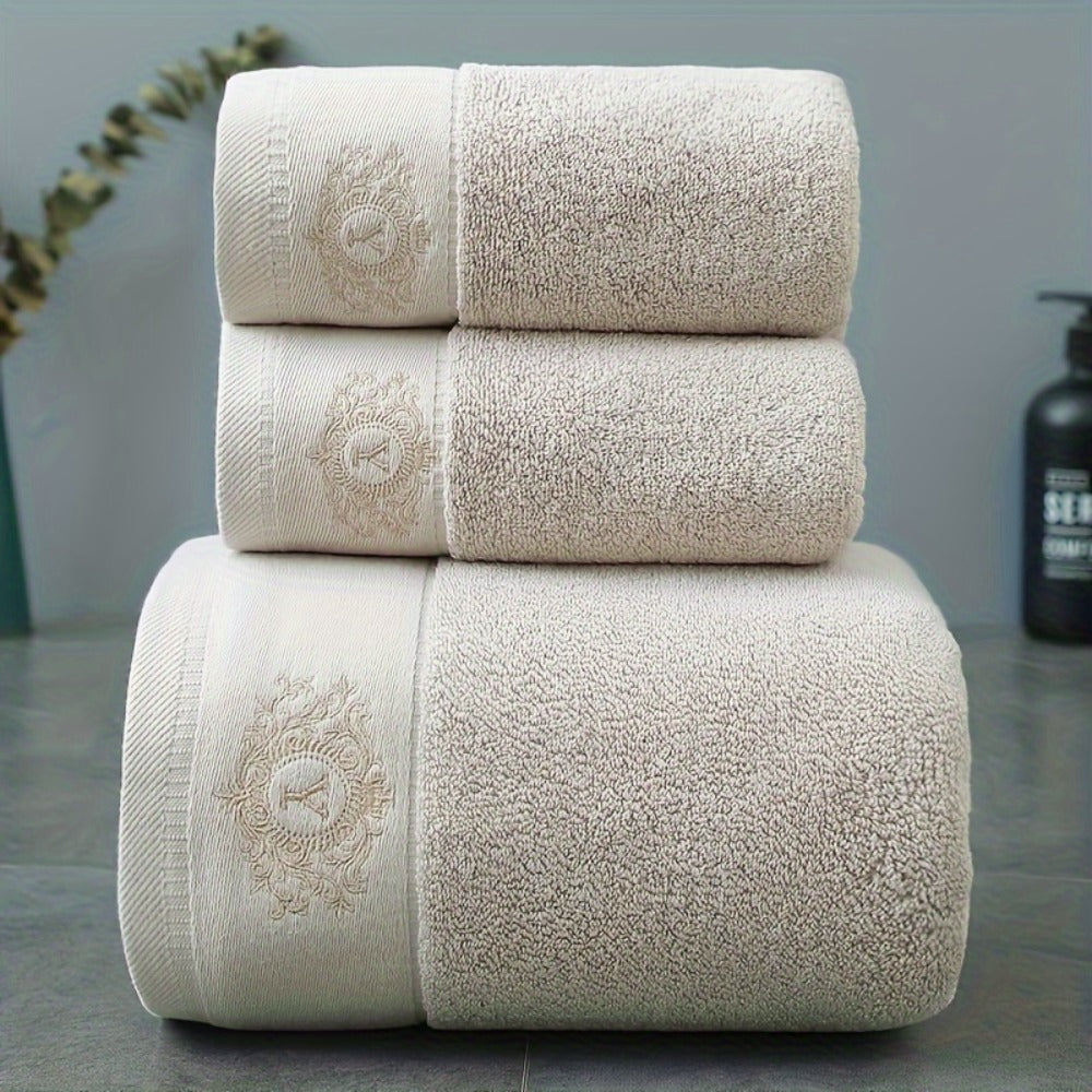 Embroidered Cotton Towel Set 3-Piece – 400g/㎡ Soft Absorbent Lint-Free Bath Towel Hand Towel Set for Home Spa Salon - product image 22