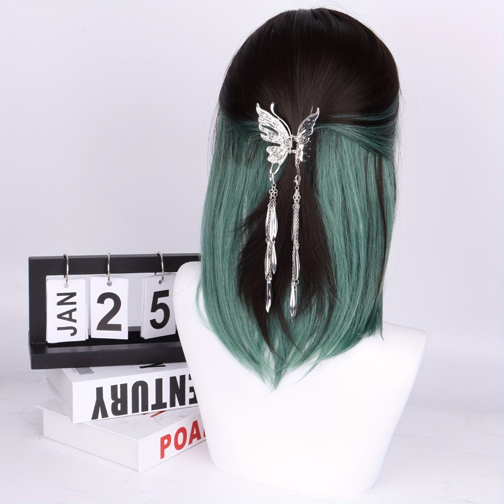 Ombre Synthetic Bob Wig with Bangs 150% Density 16 Inch Short Straight Rose Net Cap | Brown Black Wine Red Pink Green | Halloween Cosplay Party Music Festival - product image 10