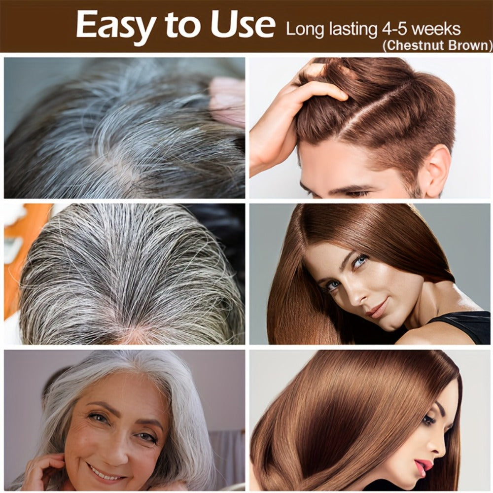 Grey Hair Coverage Shampoo 2 Pack 3-in-1 Herbal Hair Dye Kit with Plant-Based Squalane Colors in Minutes Includes Gloves Earmuffs Headgear Shawl Black Dark Brown Chestnut 500ml Eac - product image 8